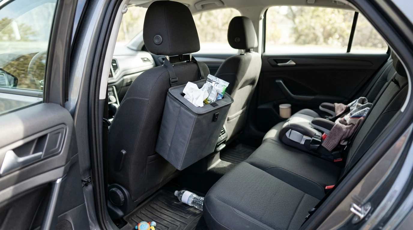 Spill-Proof 2.5 Gal Car Trash Can: Headrest or Console